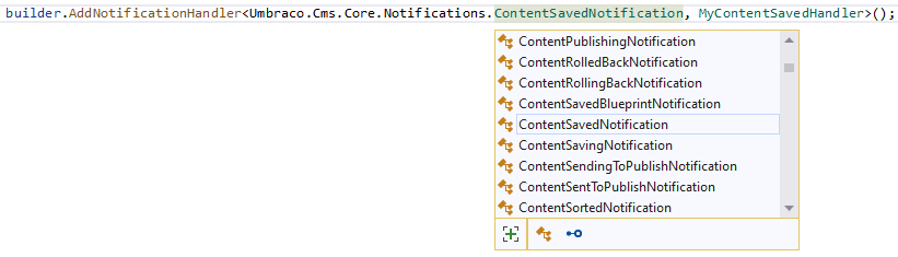 Intellisense popup with all the Notification classes