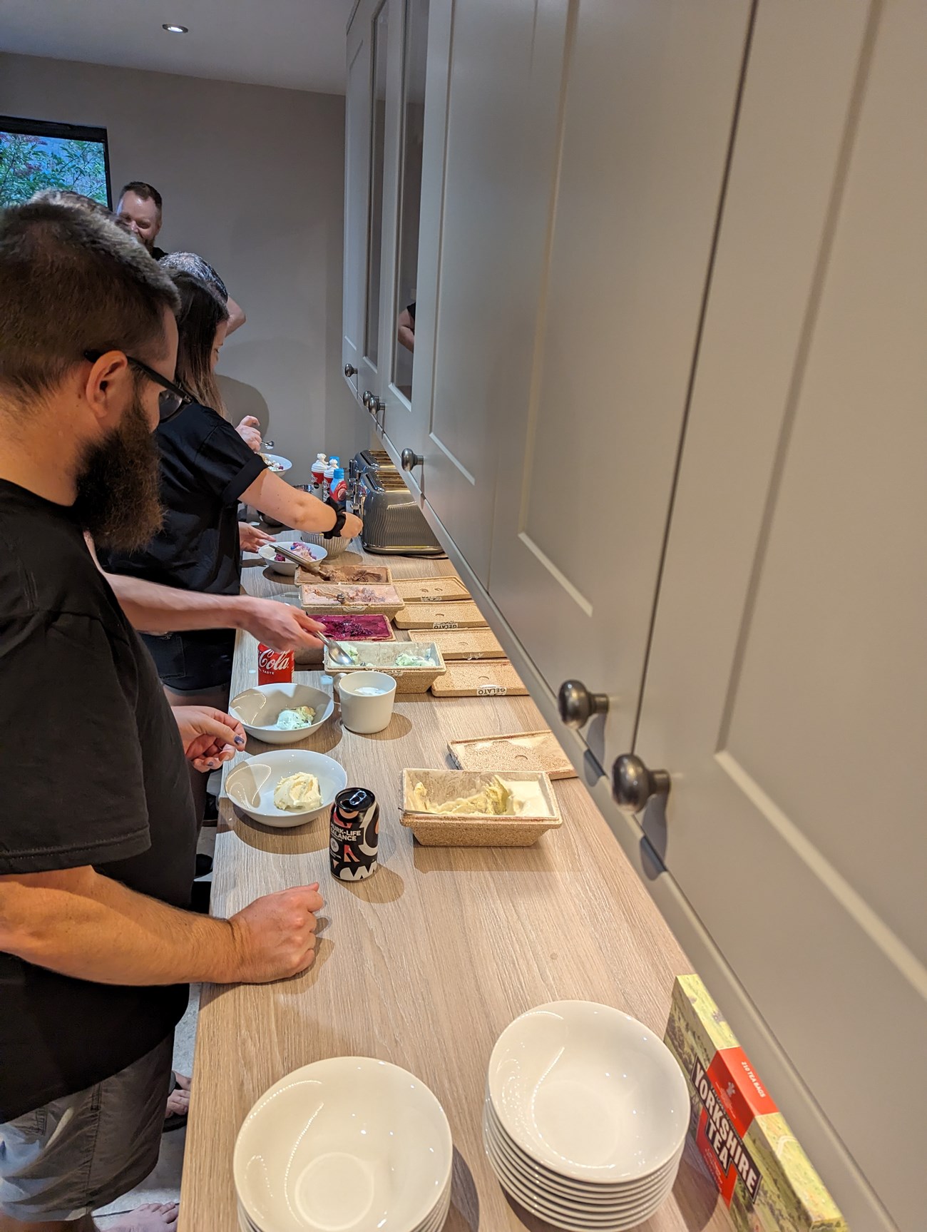 Joe queueing up to get his bowl of delicious gelato in the CODECABIN kitchen. There are 5 ice cream flavours to choose from and Joe already has one scoop in his bowl!