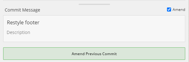 A screenshot of the GitKraken "Commit message" pane showing the "Amend" checkbox ticked