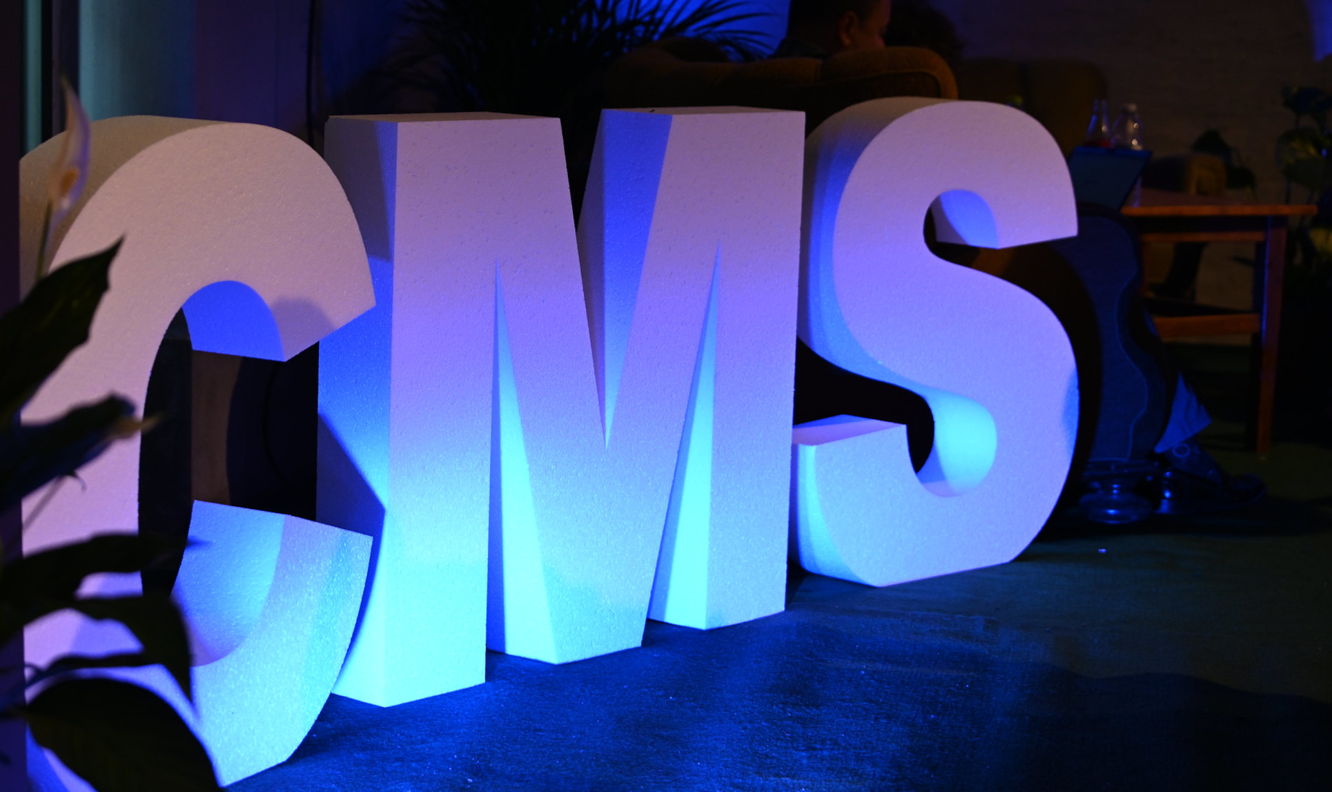 A photo by Umbraco HQ on Flickr of large 3D letters "CMS" at Codegarden.